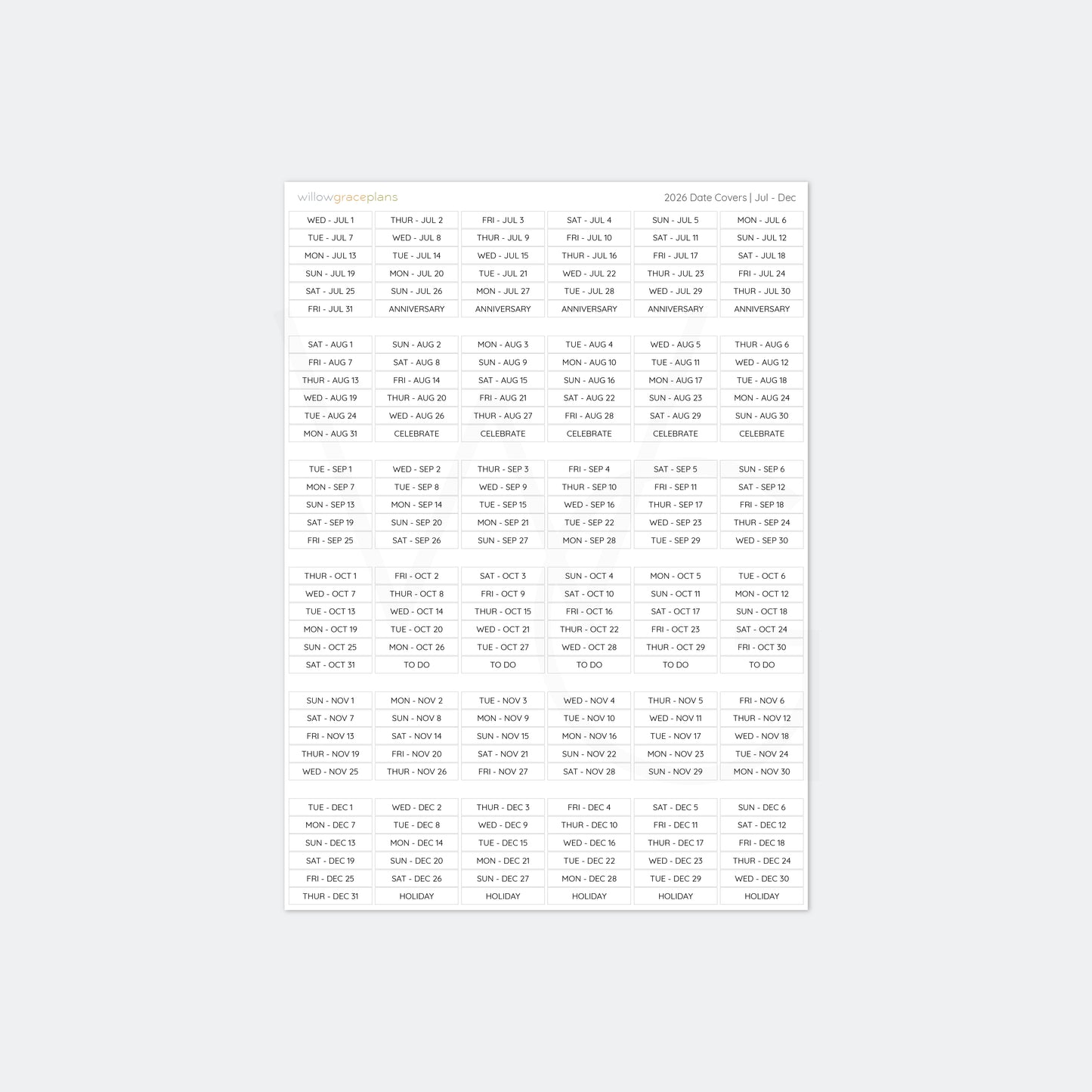 2026 Date Cover Stickers