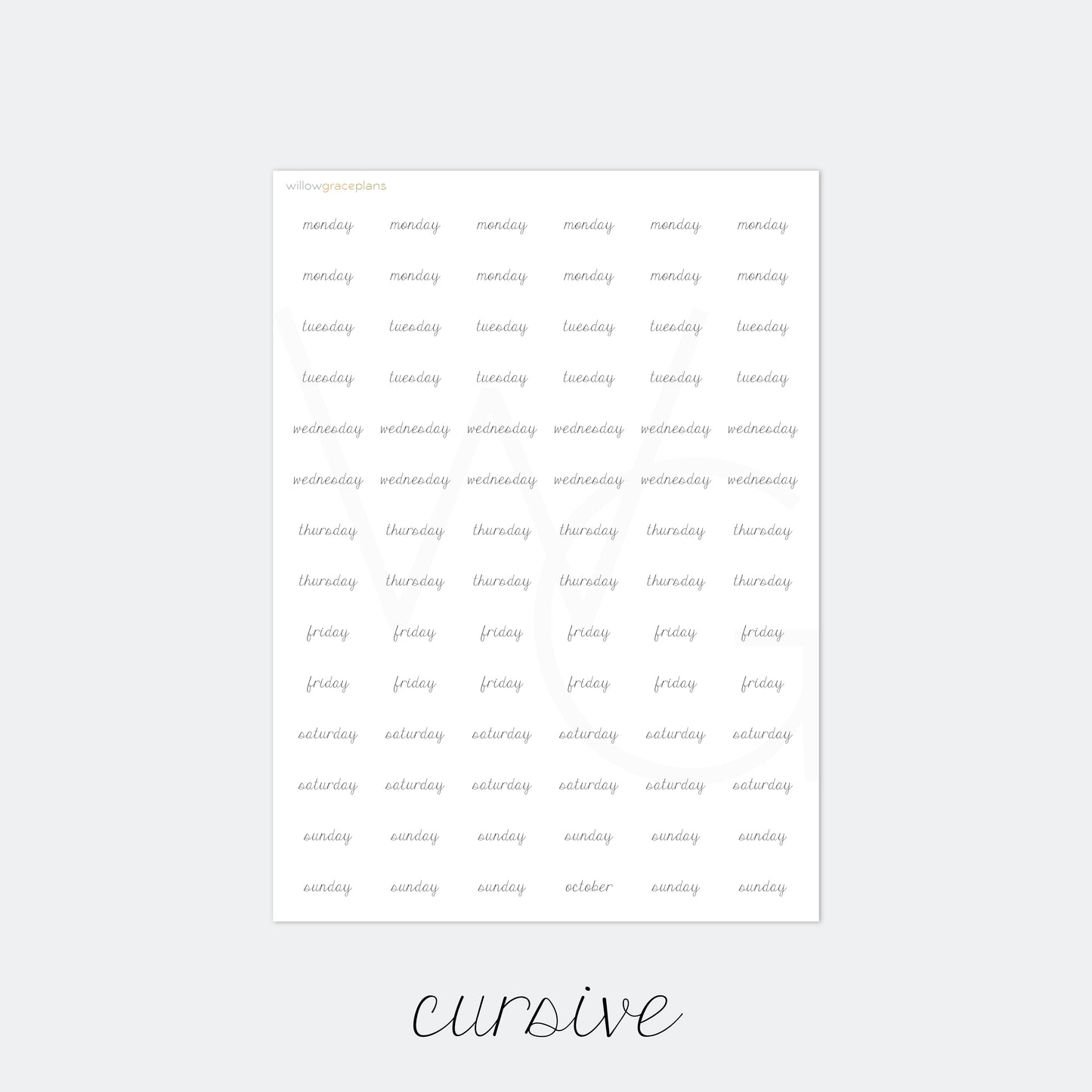 Days of the Week | Planner Word Stickers