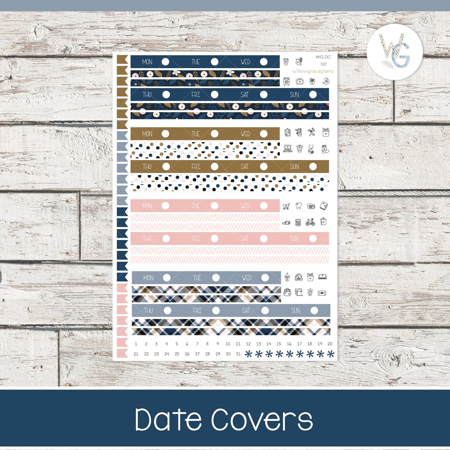 Date Covers - Planner Stickers - Willow Grace Planner Stickers | DC-107