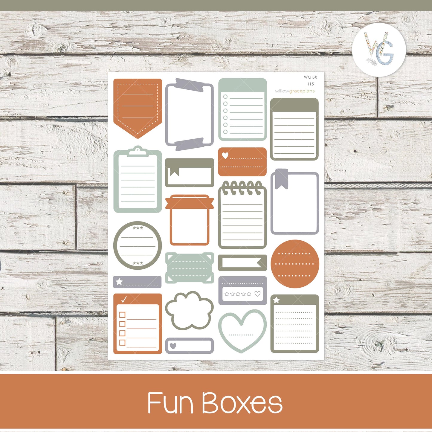 Fun Boxes - Planner Stickers - Willow Grace Planner Stickers | B-115