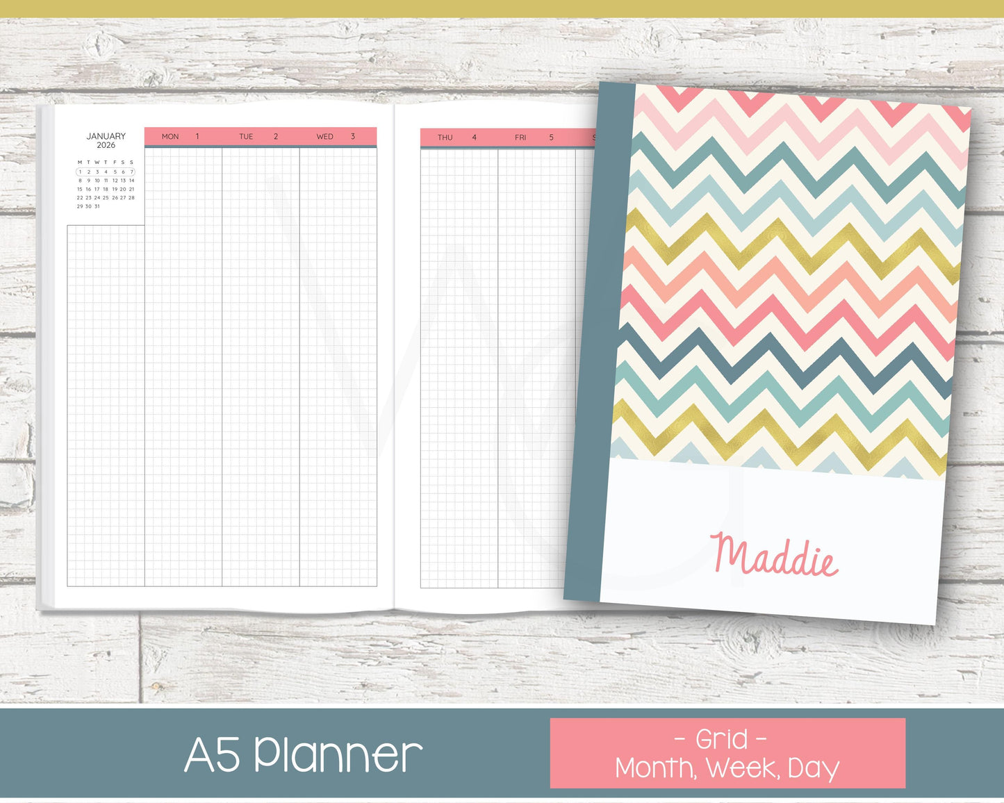Complete Vertical Planner | Month, Week, Day Planner | Grid Layout | Chevron Rainbow