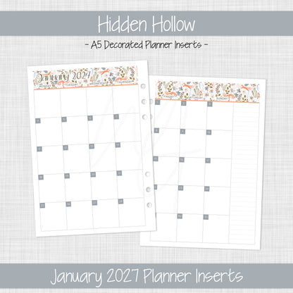 A5 Planner Inserts | Hidden Hollow - January 2027