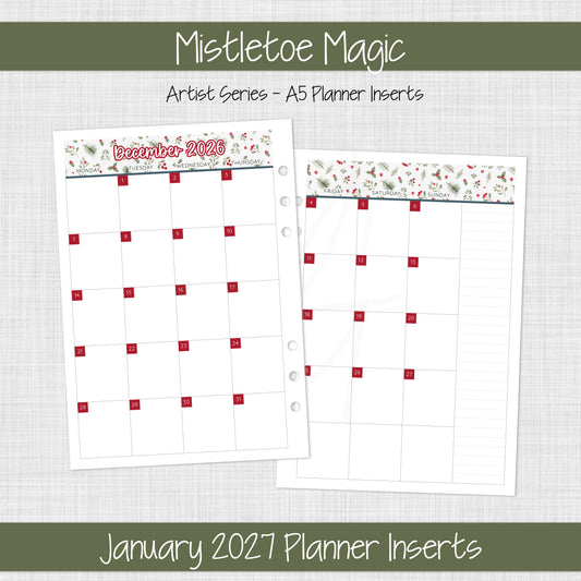A5 Planner Inserts | Mistletoe Magic - December 2026