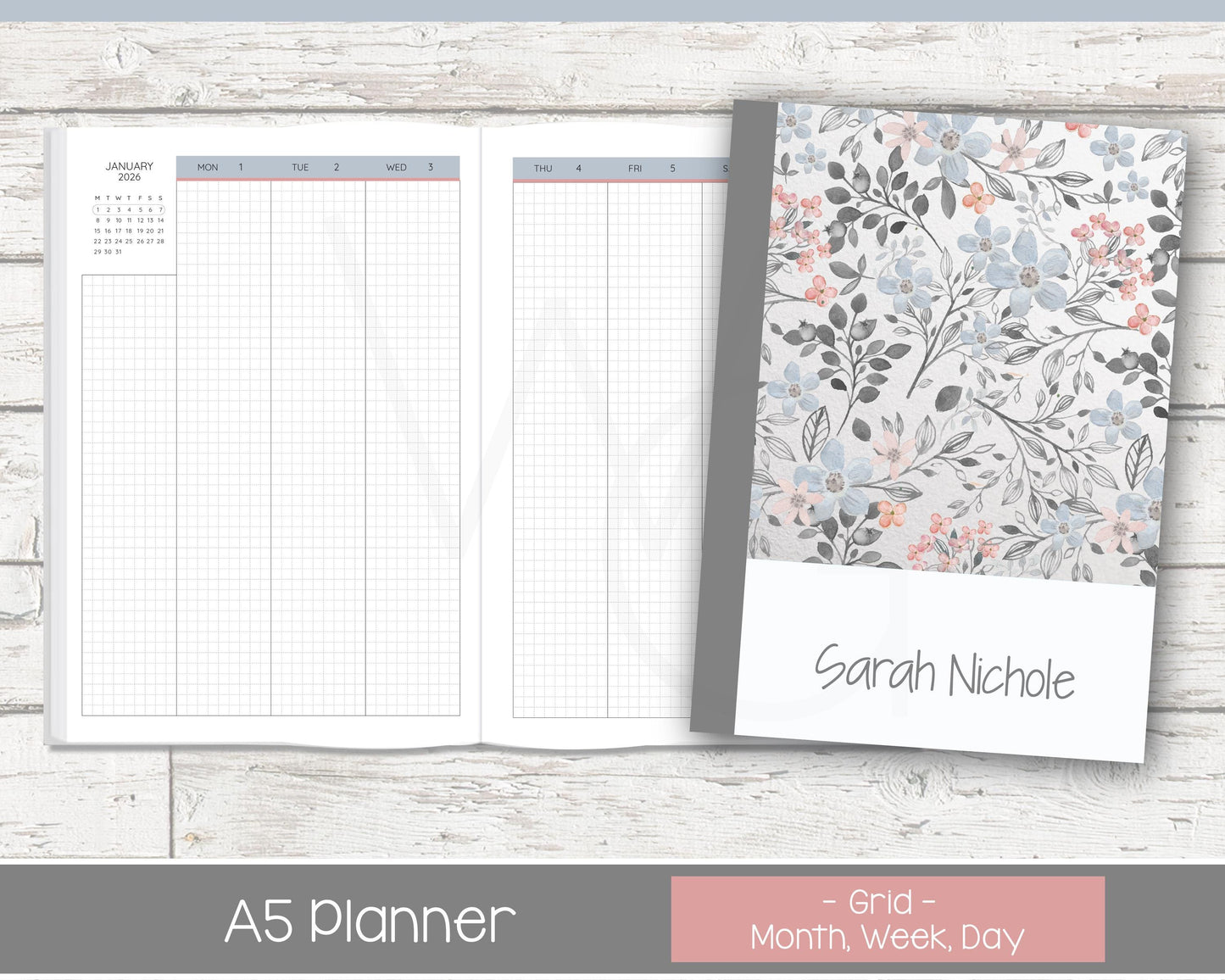 Complete Vertical Planner | Month, Week, Day Planner | Grid Layout | Vintage Blues