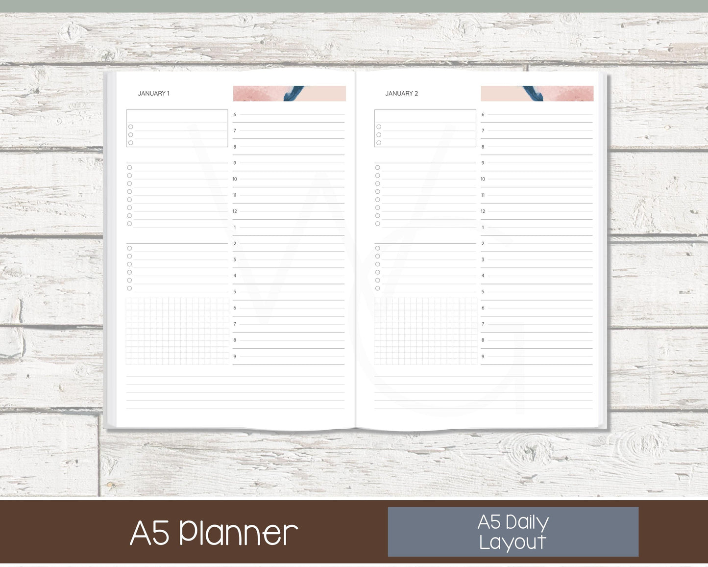 Complete Vertical Planner | Month, Week, Day Planner | Lined Layout | Blush & Ink