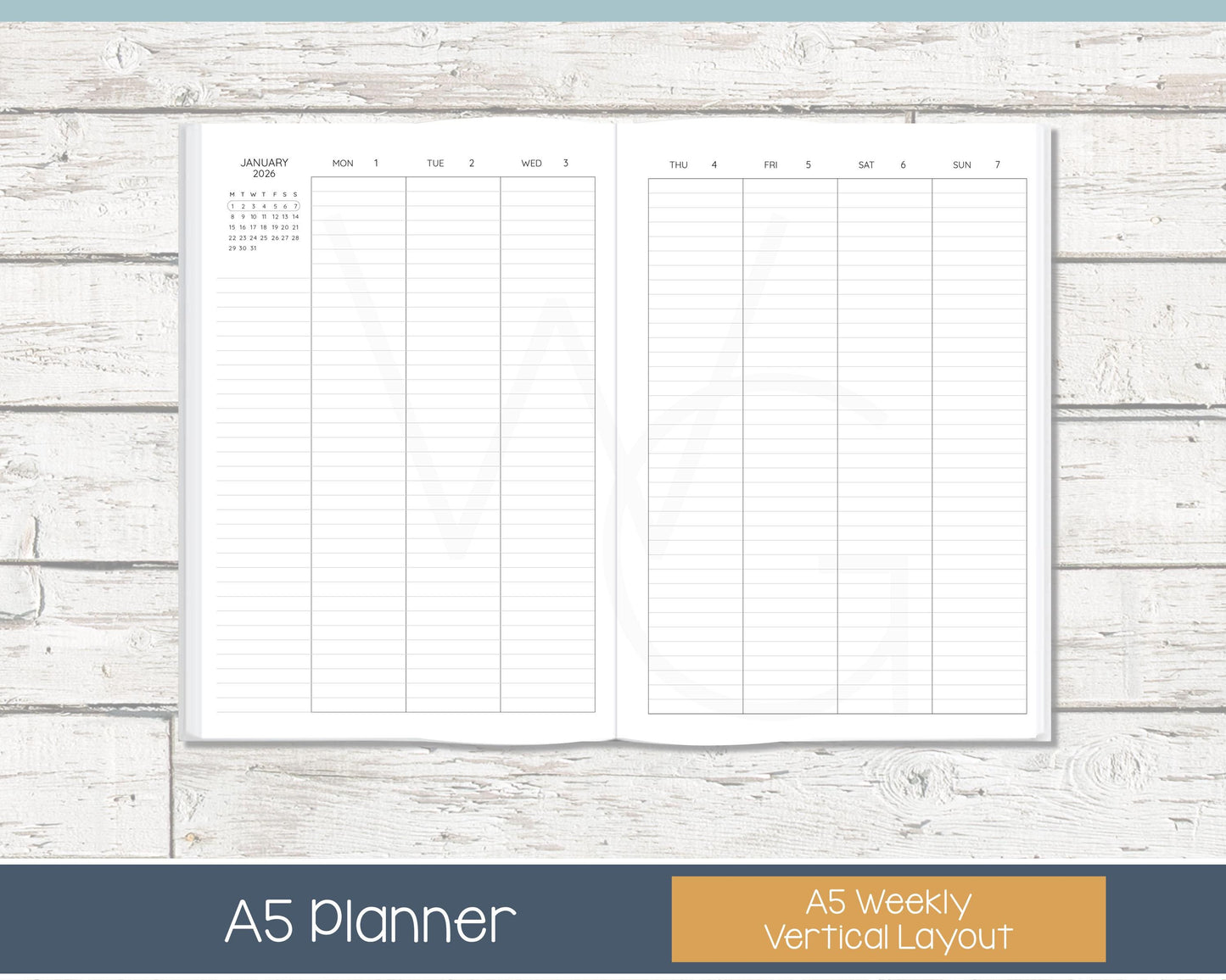2026 Weekly Planner | Vertical Weekly Planner | Lined Layout - Black and White | Ready to Ship