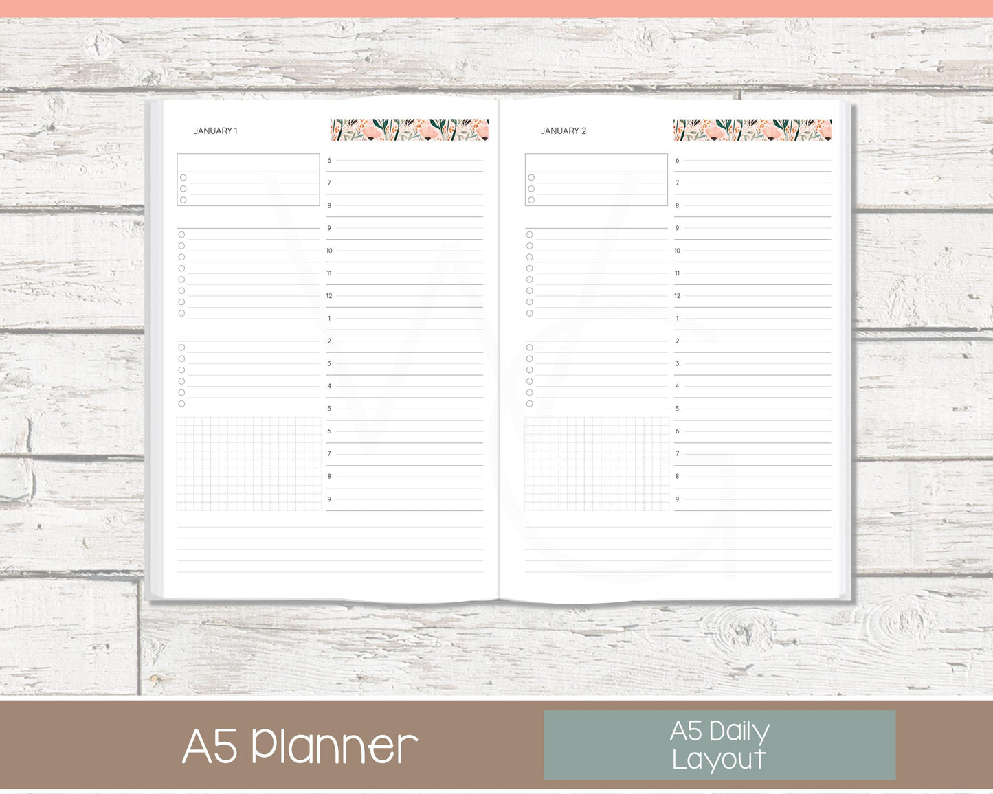 Personalized Day Planner | Day Planner | Lined Layout | Cottage Bloom