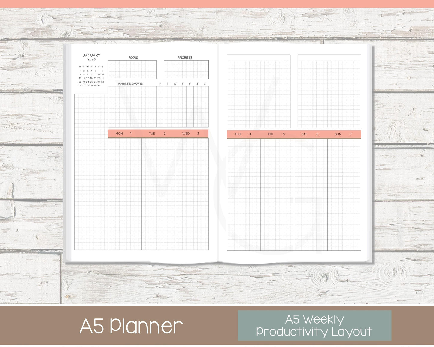 Weekly Personalized Planner | Productivity Weekly Planner | Grid Layout | Cottage Bloom