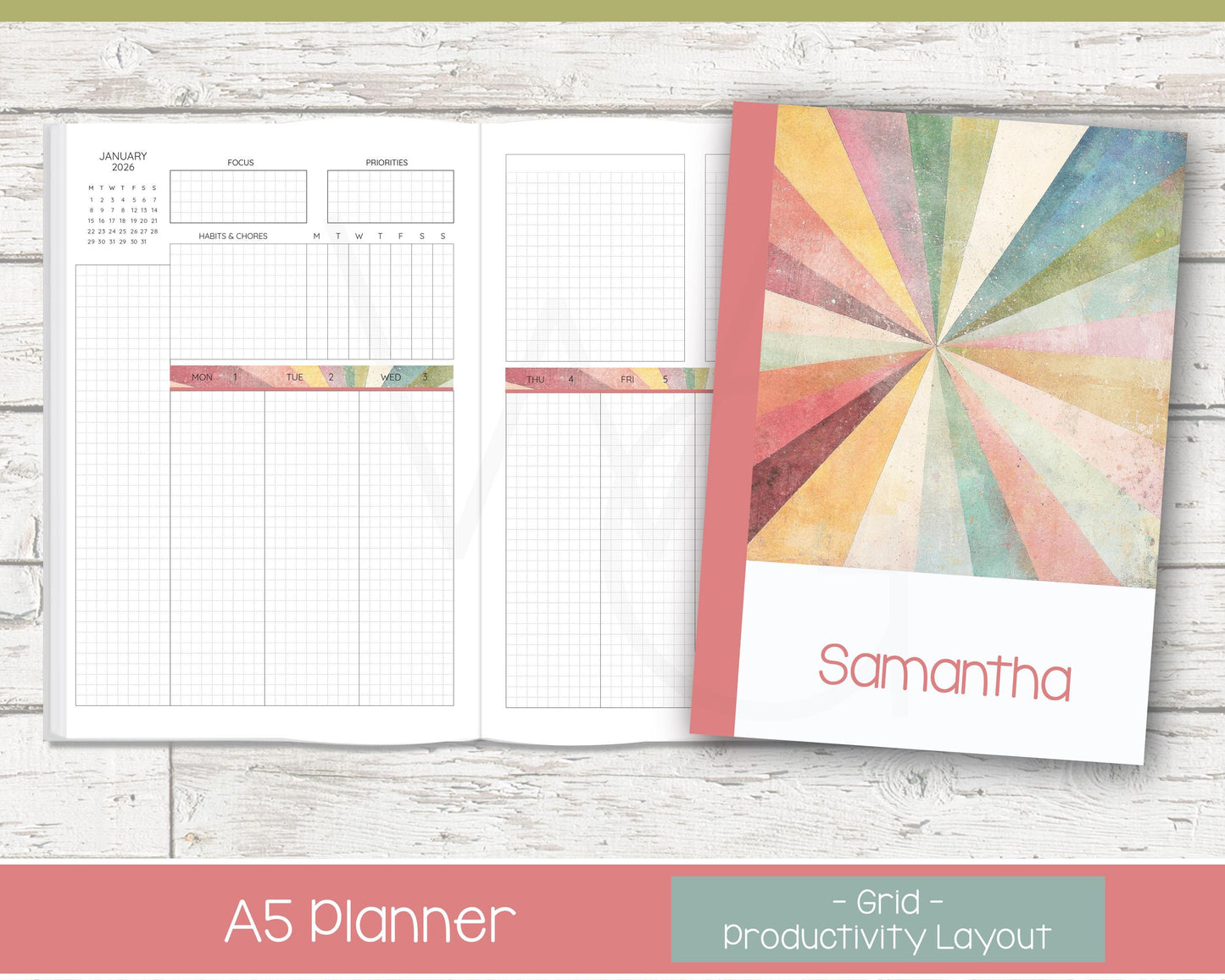 Weekly Personalized Planner | Productivity Weekly Planner | Grid Layout | Shine On