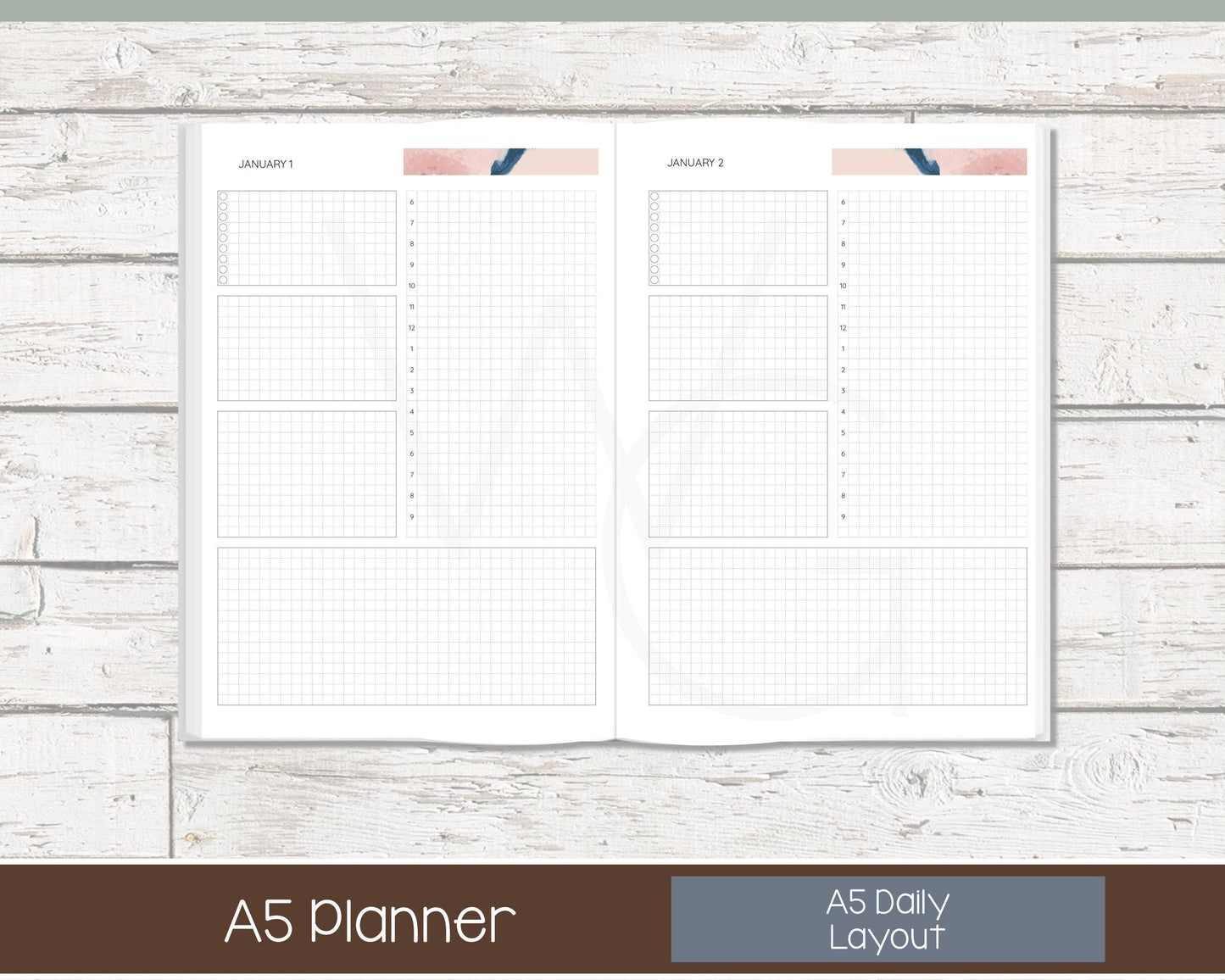 Personalized Day Planner | Day Planner | Grid Layout | Blush & Ink