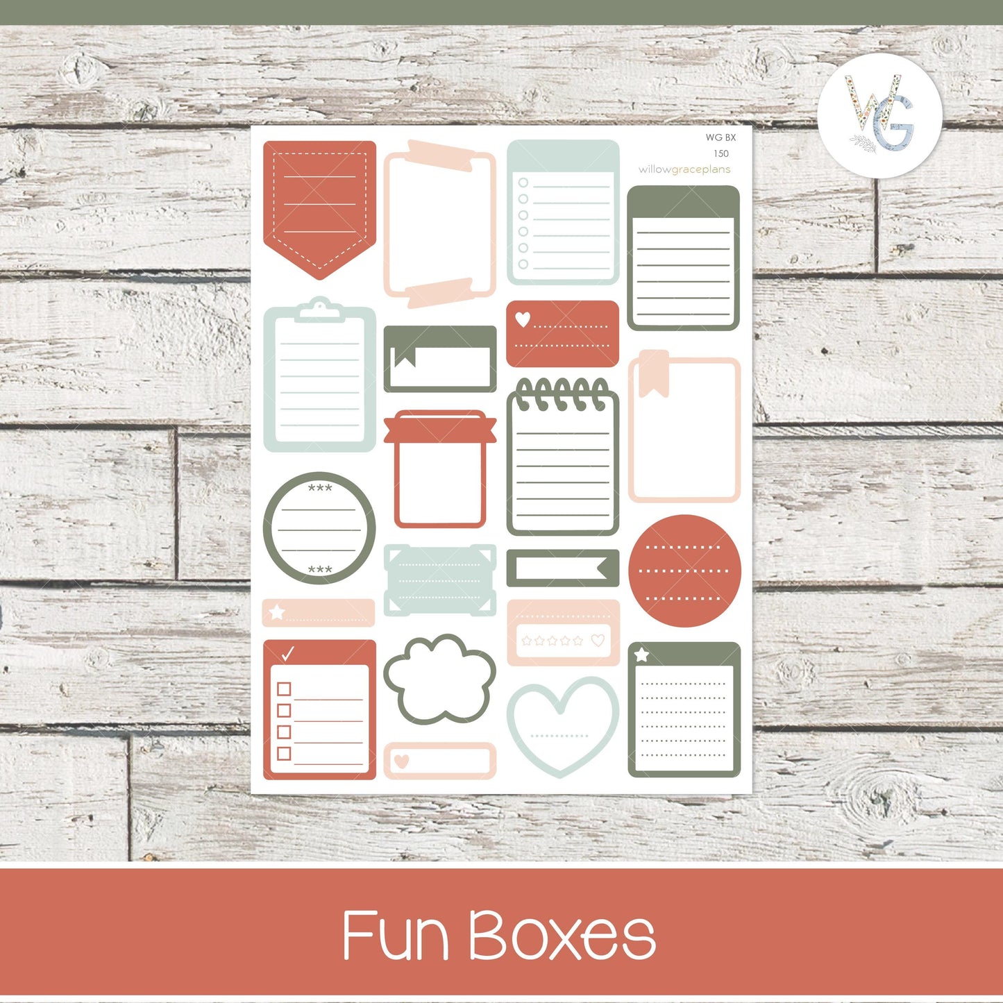 Fun Boxes - Planner Stickers - Willow Grace Planner Stickers | B-150