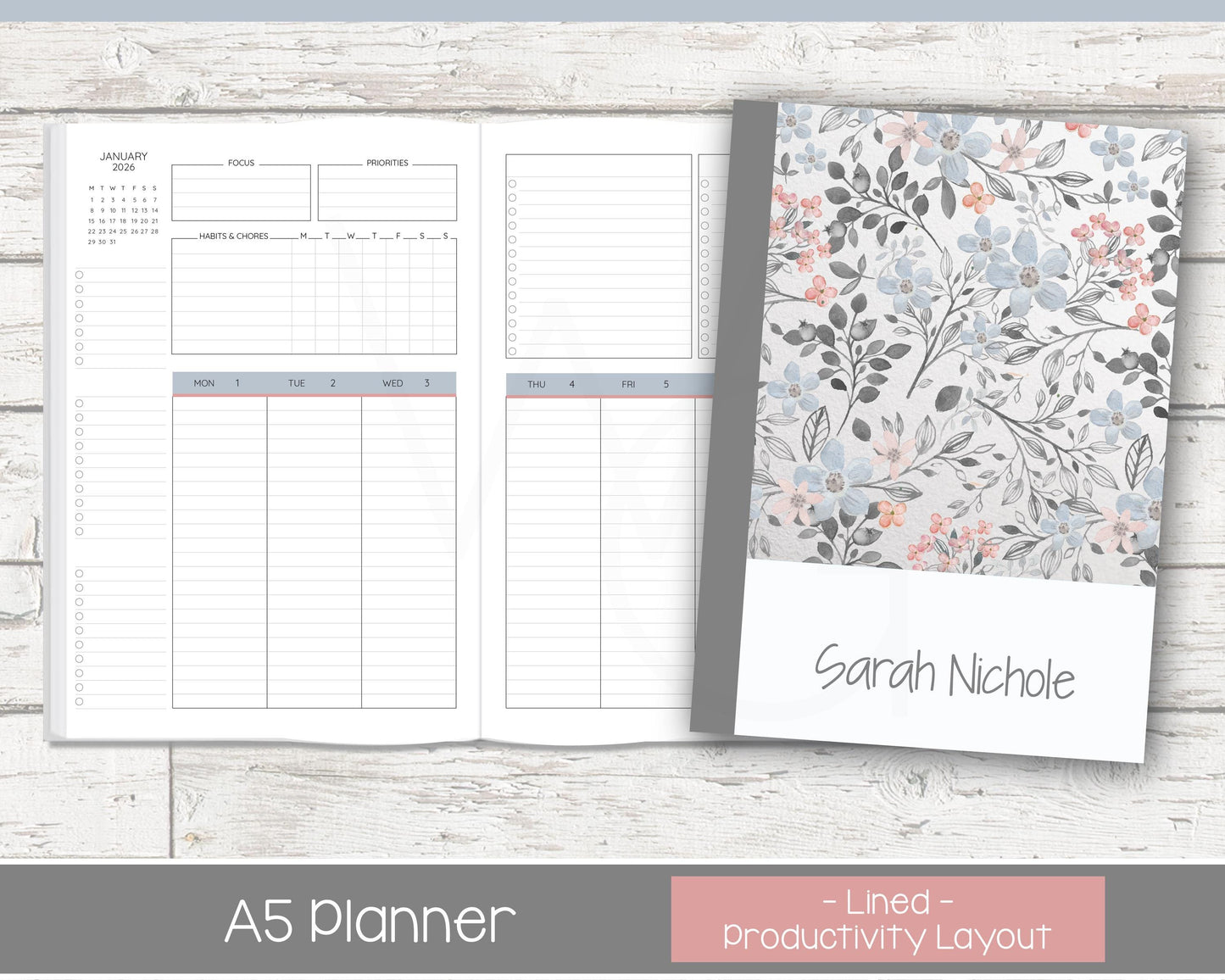 Weekly Personalized Planner | Productivity Weekly Planner | Lined Layout | Vintage Blues