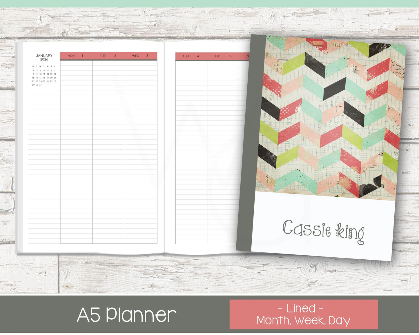 Complete Vertical Planner | Month, Week, Day Planner | Lined Layout | Shabby Chevron