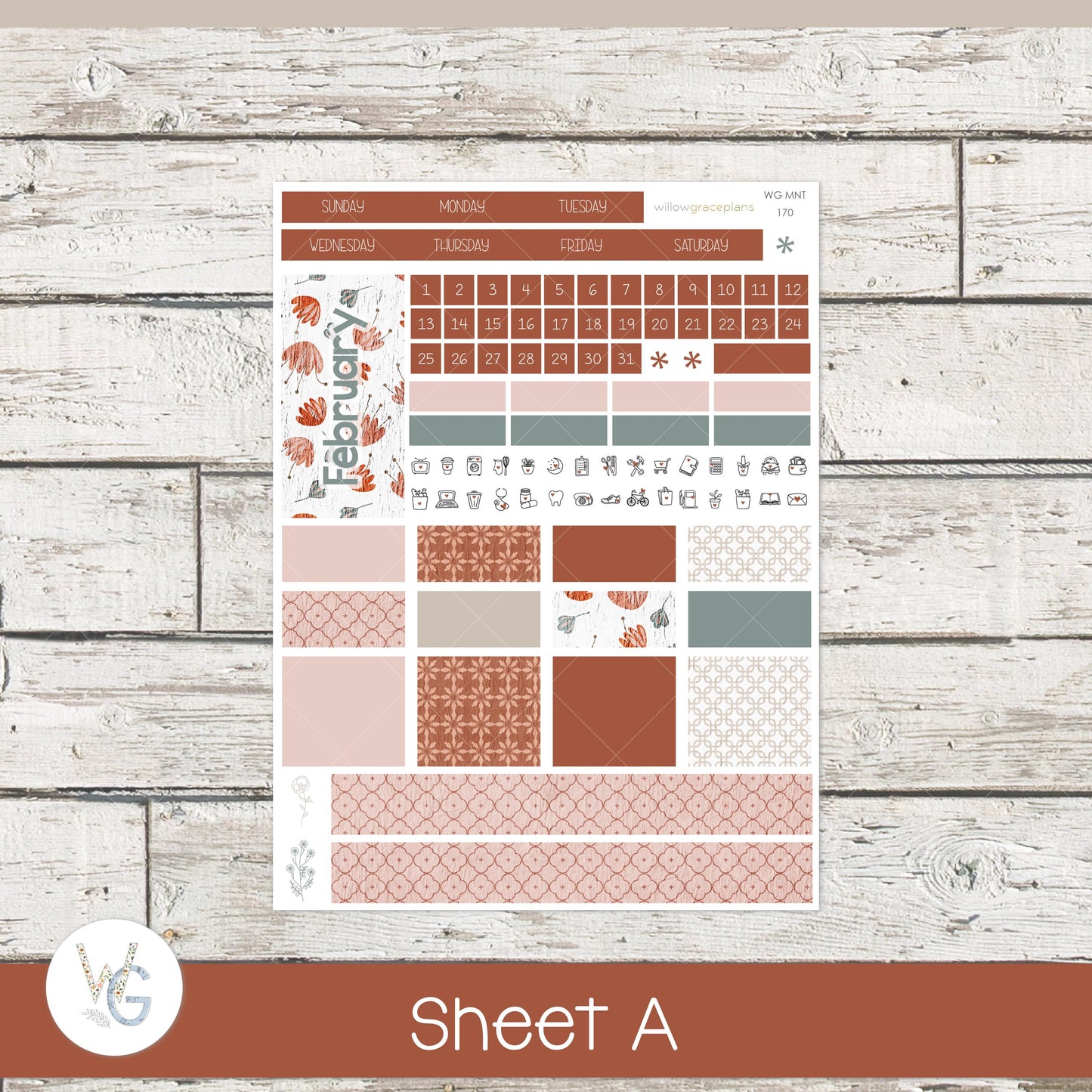 Willow Grace Planner Stickers - Monthly Planner Stickers | WGM-170