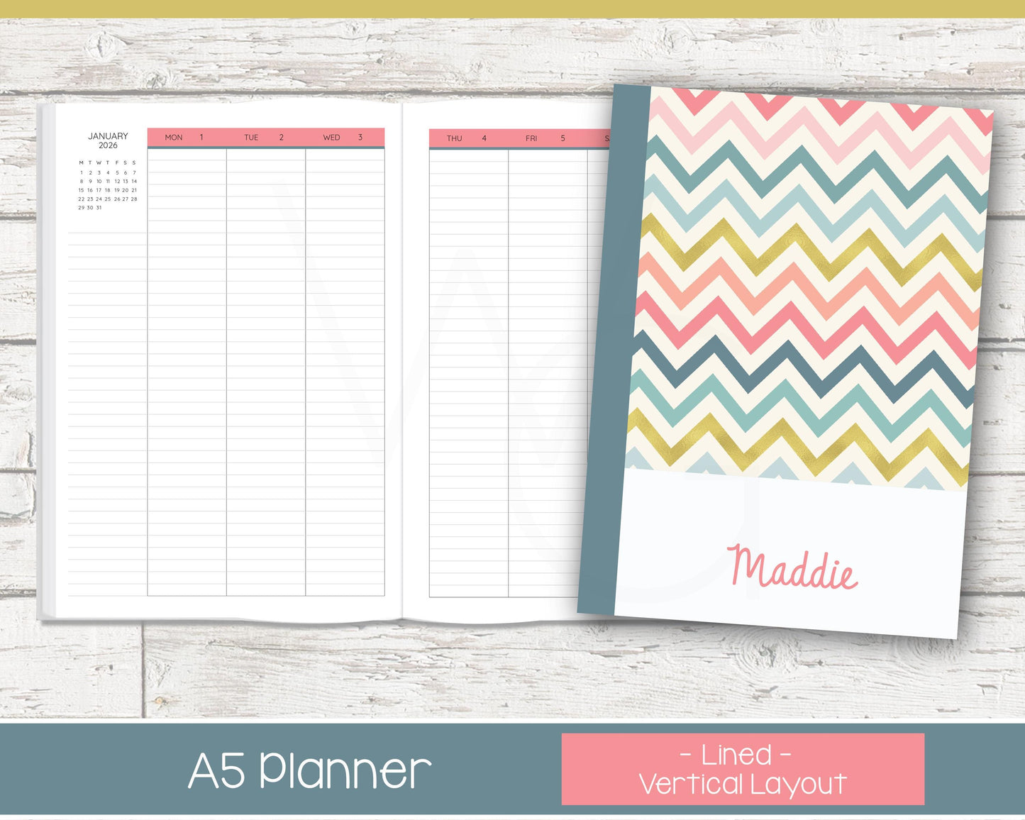 Weekly Personalized Planner | Vertical Weekly Planner | Lined Layout | Chevron Rainbow