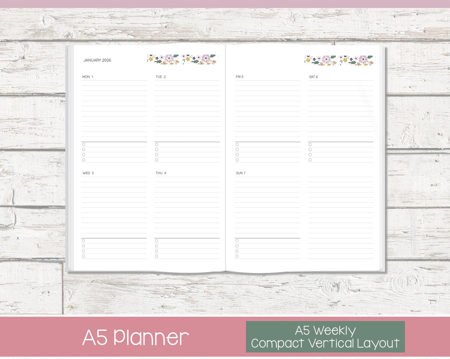 Weekly Personalized Planner | Compact Vertical Weekly Planner | Lined Layout | Petal Parade