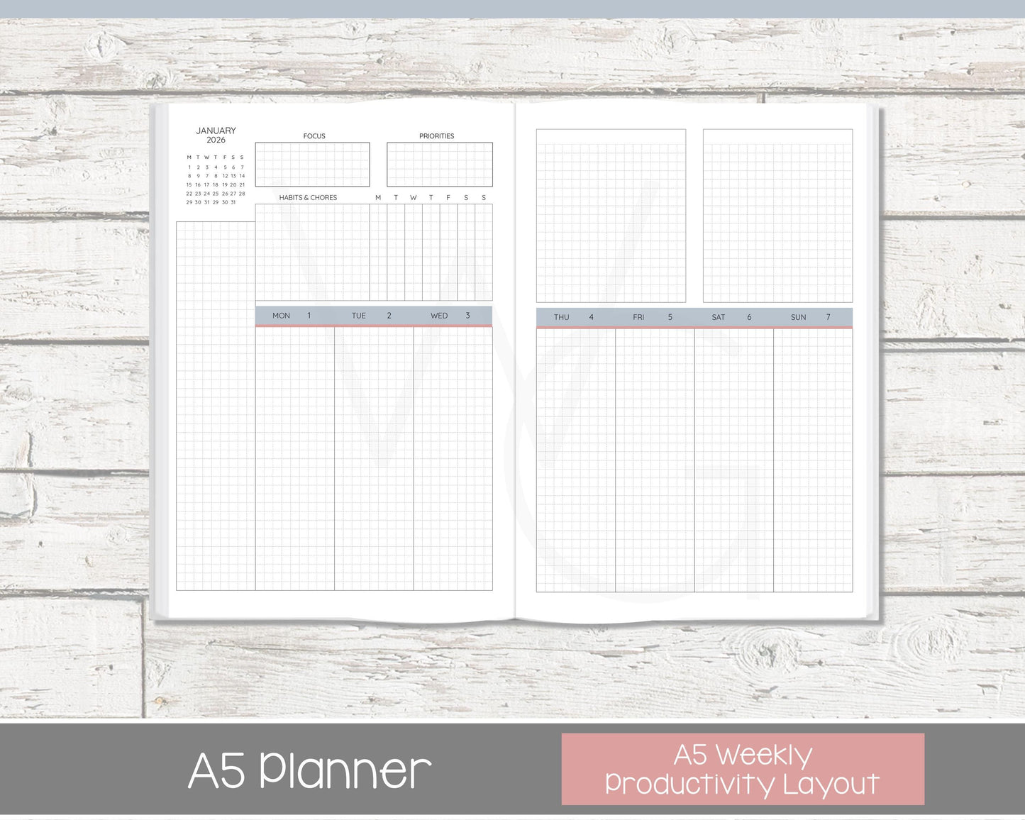 Weekly Personalized Planner | Productivity Weekly Planner | Grid Layout | Vintage Blues