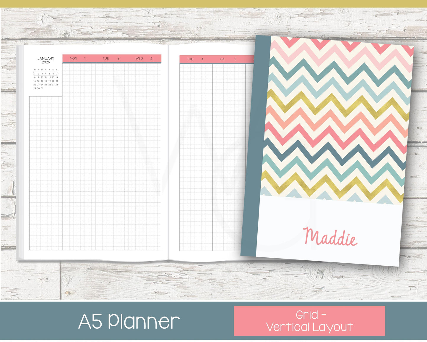 Weekly Personalized Planner | Vertical Weekly Planner | Grid Layout | Chevron Rainbow
