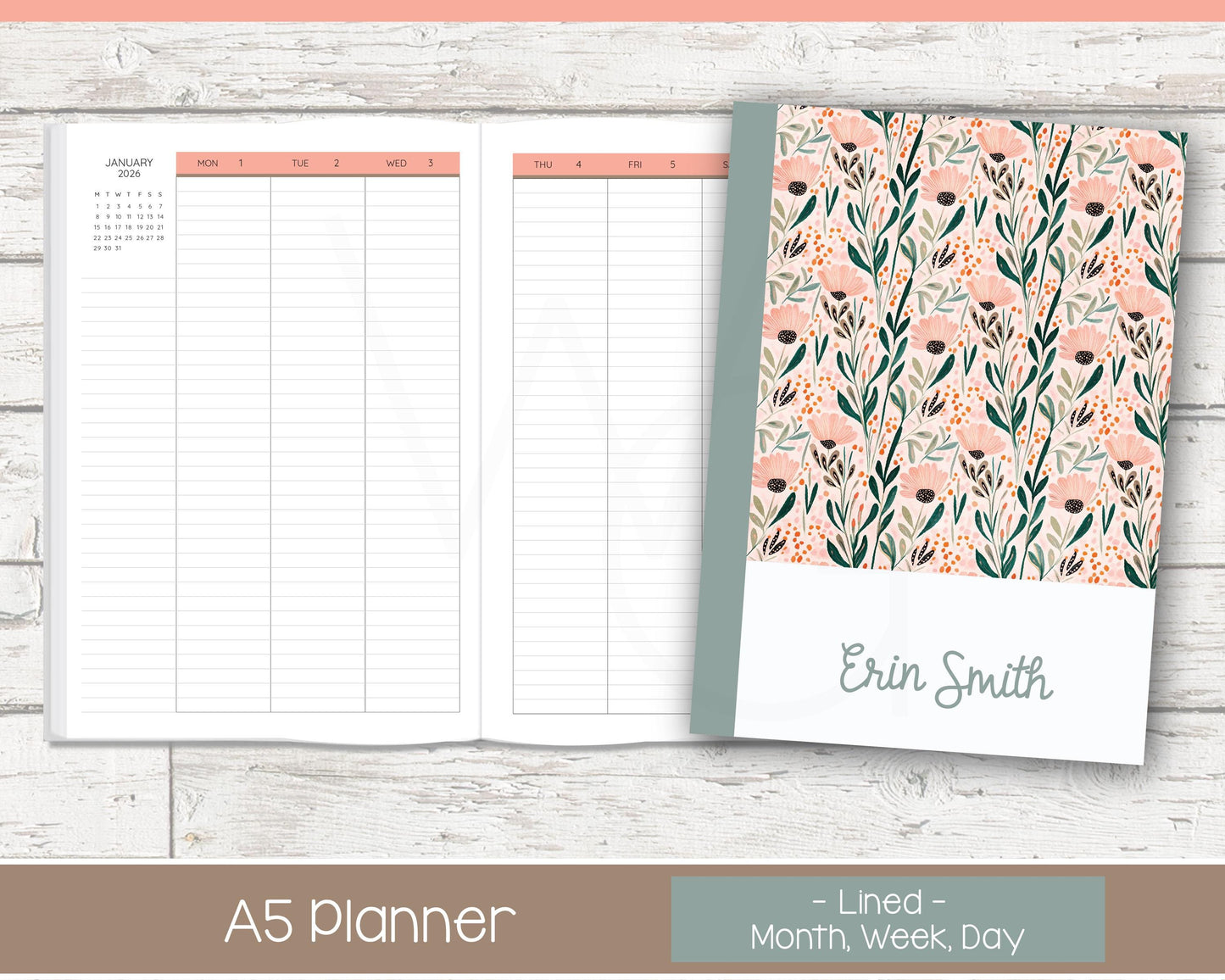 Complete Vertical Planner | Month, Week, Day Planner | Lined Layout | Cottage Bloom