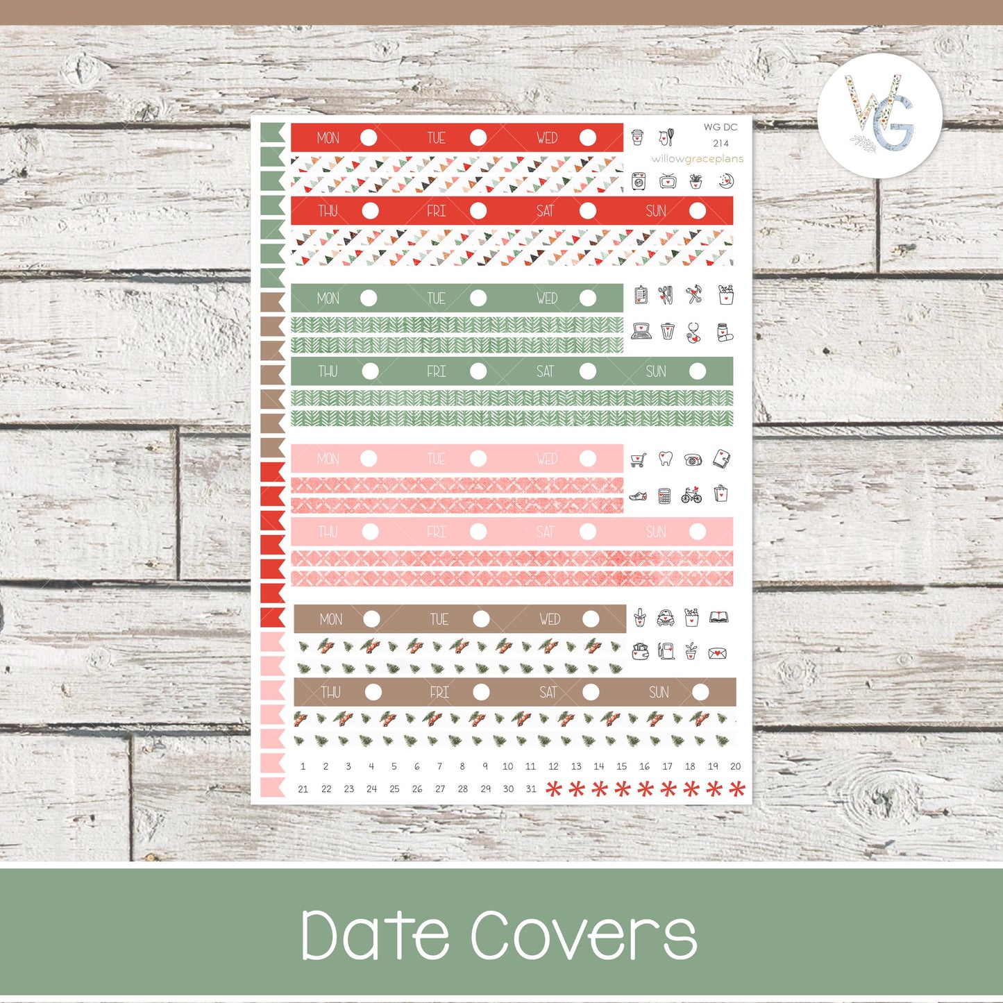Date Covers - Planner Stickers - Willow Grace Planner Stickers | DC-214