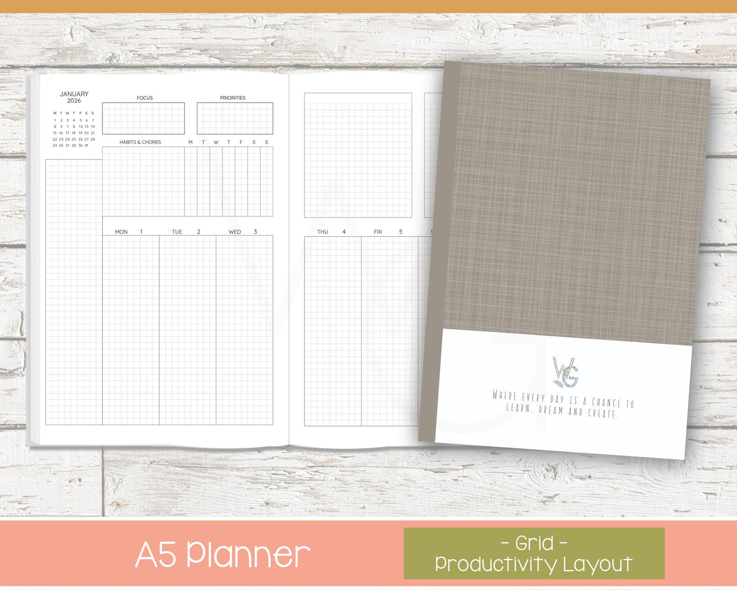 2026 Weekly Planner | Productivity Weekly Planner | Grid Layout - Black and White | Ready to Ship