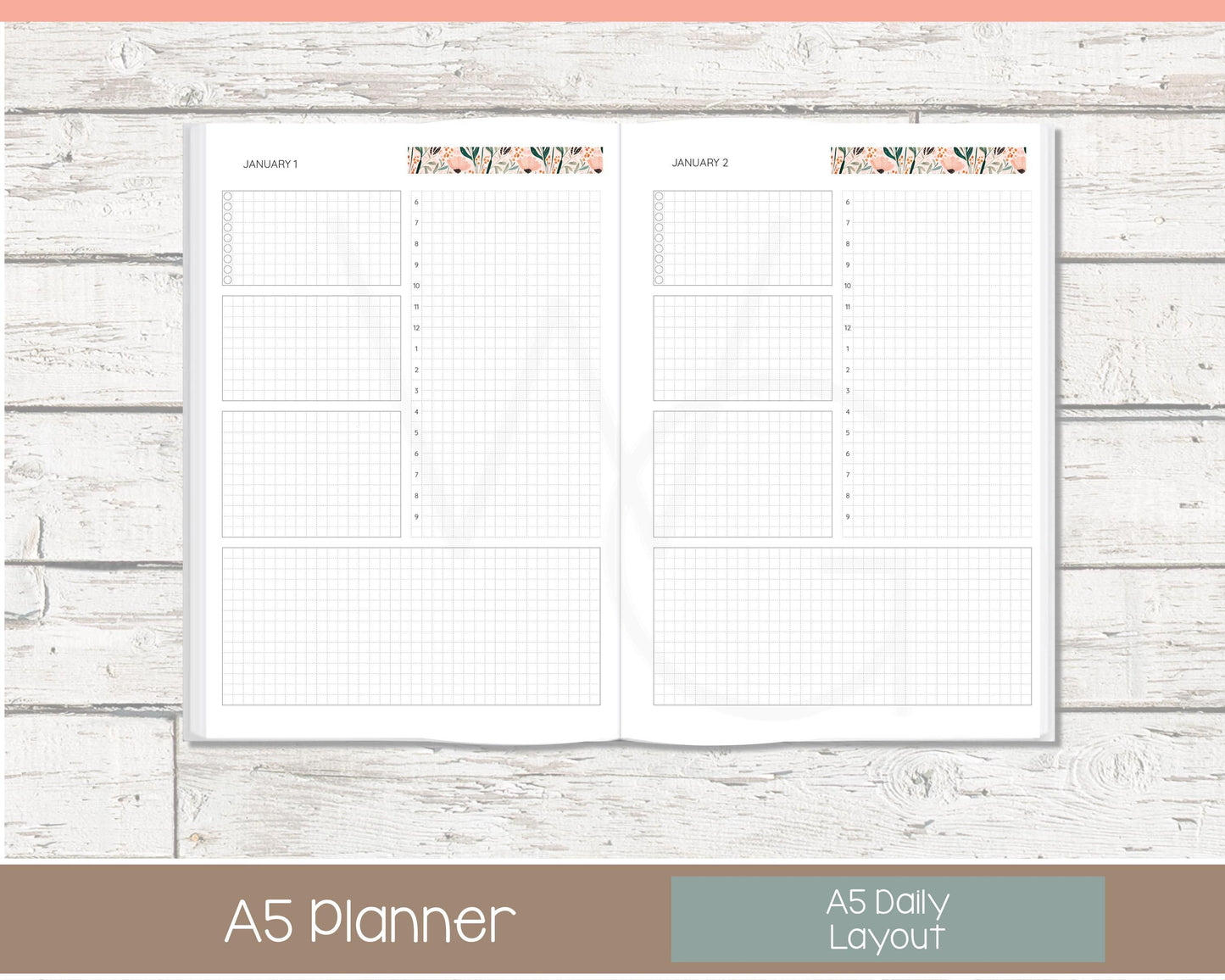 Personalized Day Planner | Day Planner | Grid Layout | Cottage Bloom