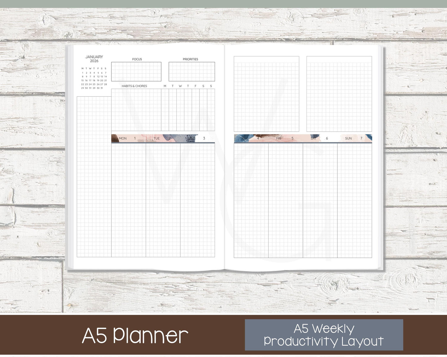 Weekly Personalized Planner | Productivity Weekly Planner | Grid Layout | Blush & Ink