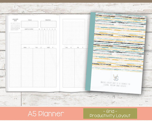 2026 Weekly Planner | Productivity Weekly Planner | Grid Layout - Black and White | Ready to Ship - Reflections