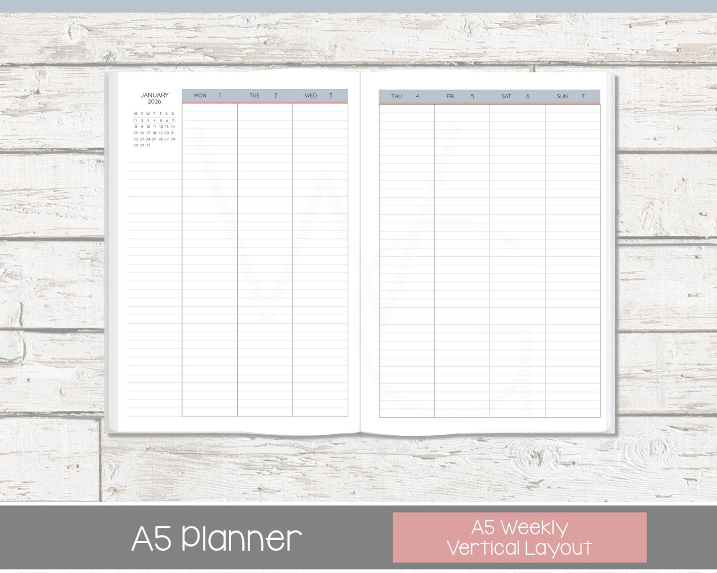 Complete Vertical Planner | Month, Week, Day Planner | Lined Layout | Vintage Blues