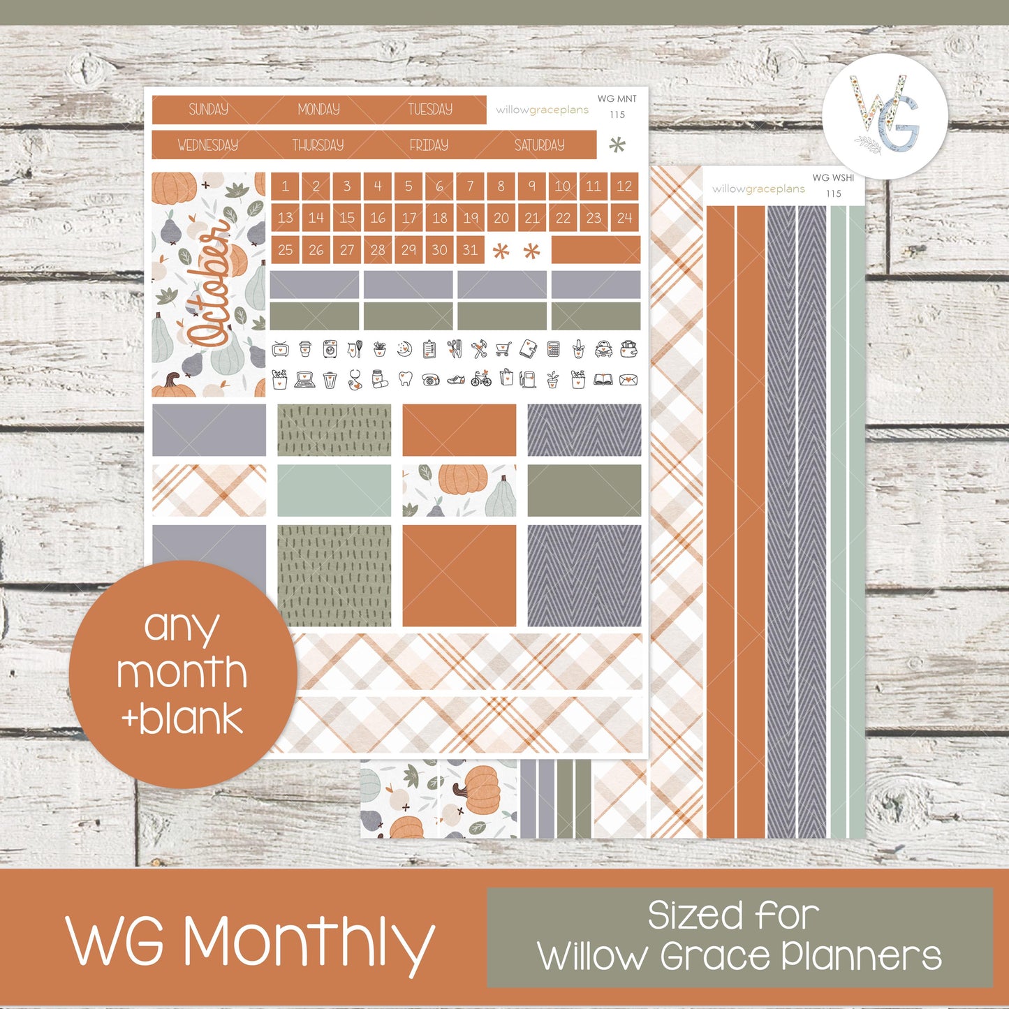 Willow Grace Planner Stickers - Monthly Planner Stickers | WGM-115