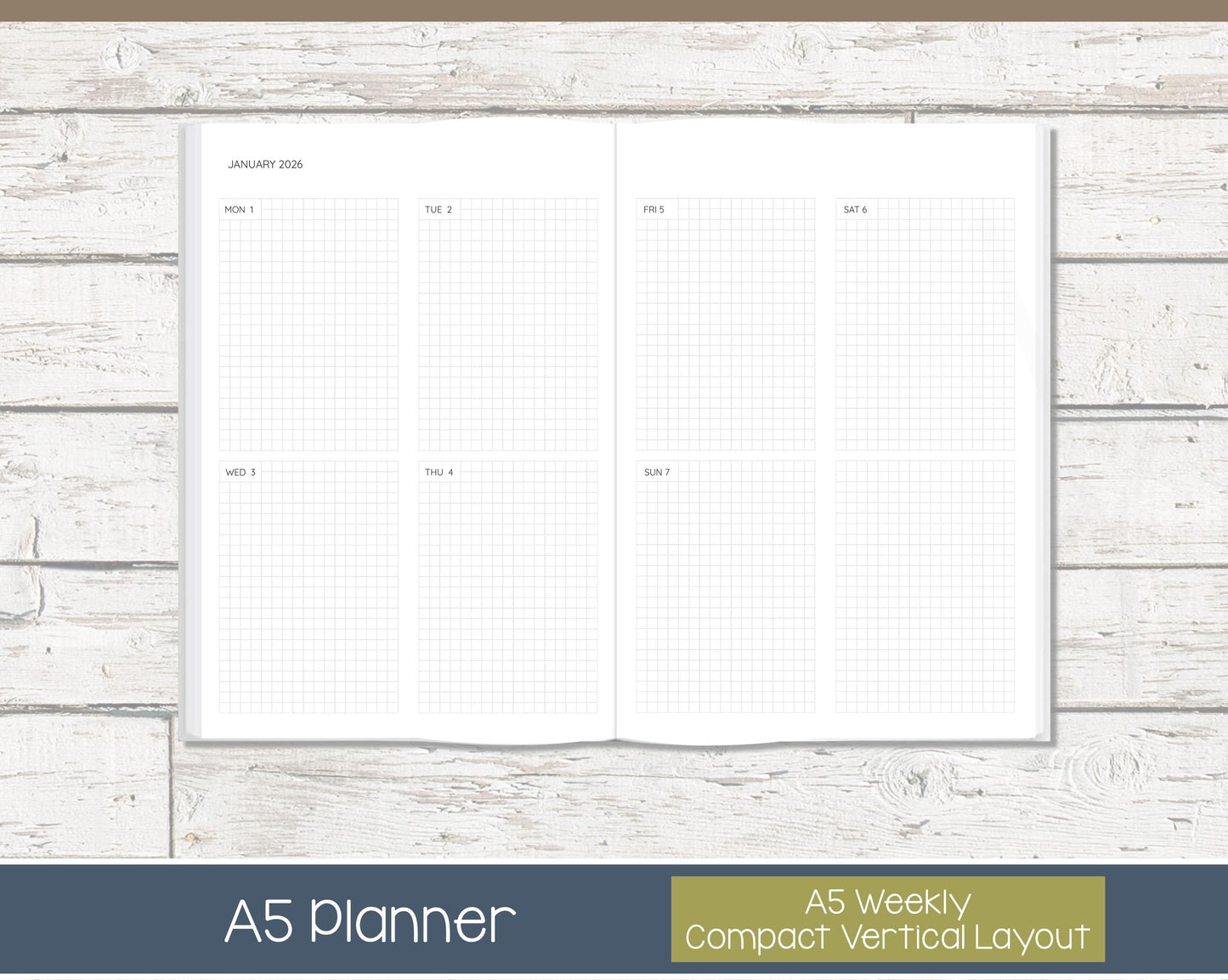2026 Weekly Planner | Compact Vertical Weekly Planner | Grid Layout