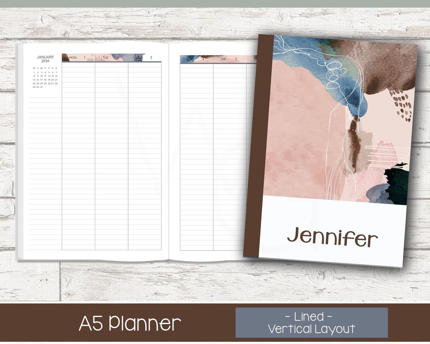 Weekly Personalized Planner | Vertical Weekly Planner | Lined Layout | Blush & Ink