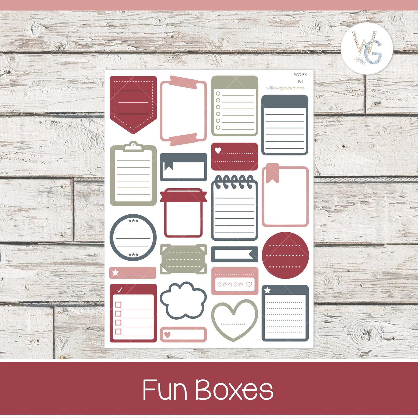 Fun Boxes - Planner Stickers - Willow Grace Planner Stickers | B-101