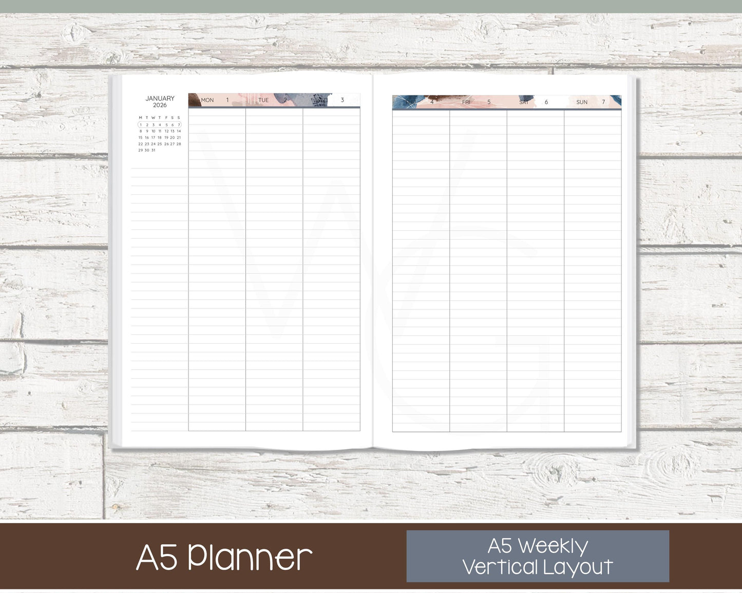 Complete Vertical Planner | Month, Week, Day Planner | Lined Layout | Blush & Ink