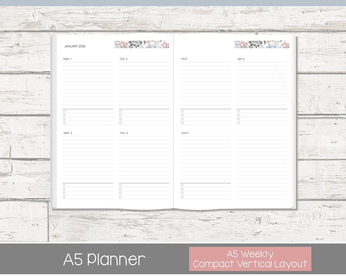 Weekly Personalized Planner | Compact Vertical Weekly Planner | Lined Layout | Vintage Blues