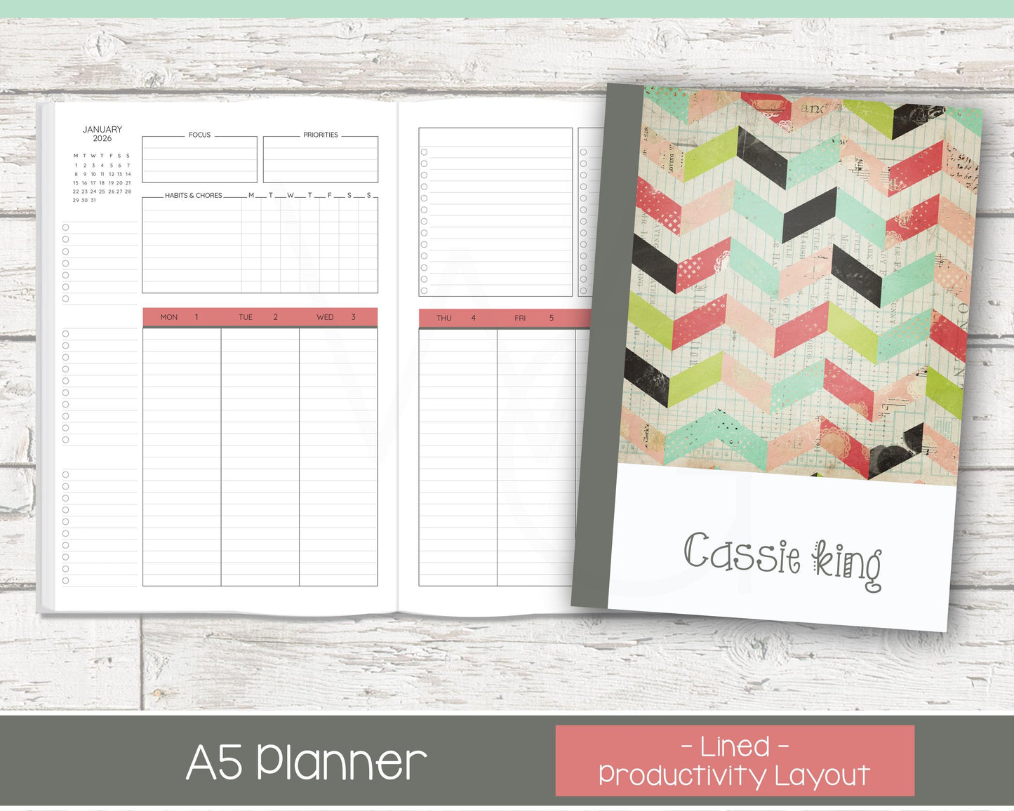 Weekly Personalized Planner | Productivity Weekly Planner | Lined Layout | Shabby Chevron