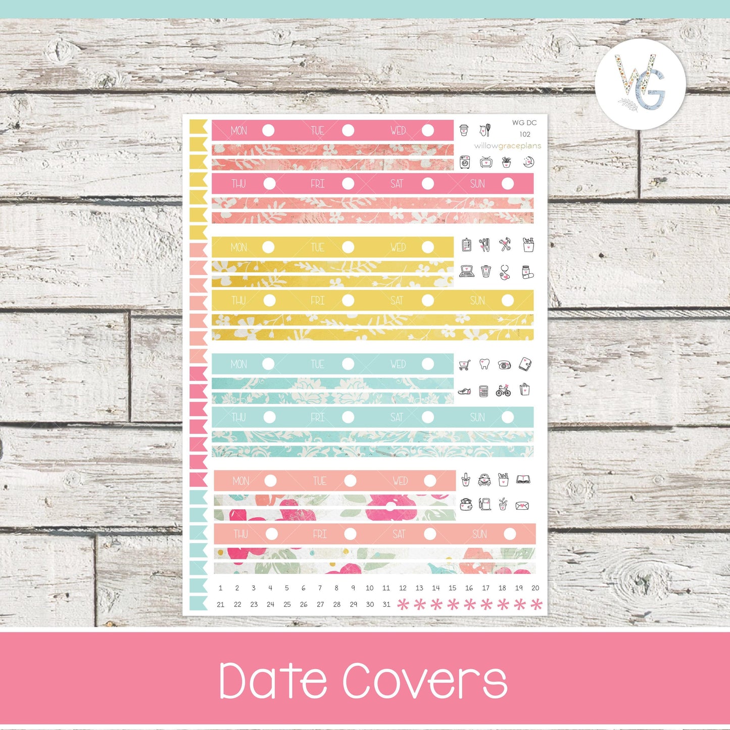 Date Covers - Planner Stickers - Willow Grace Planner Stickers | DC-102