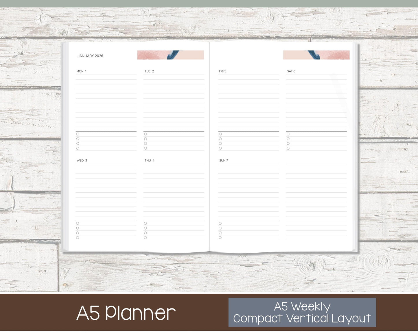 Weekly Personalized Planner | Compact Vertical Weekly Planner | Lined Layout | Blush & Ink