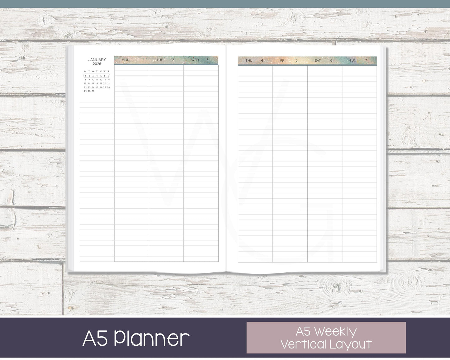 Complete Vertical Planner | Month, Week, Day Planner | Lined Layout | In the Stars