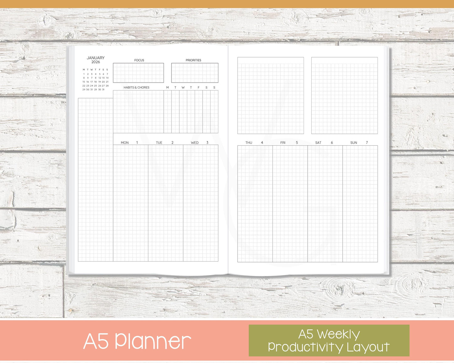 2026 Weekly Planner | Productivity Weekly Planner | Grid Layout - Black and White | Ready to Ship