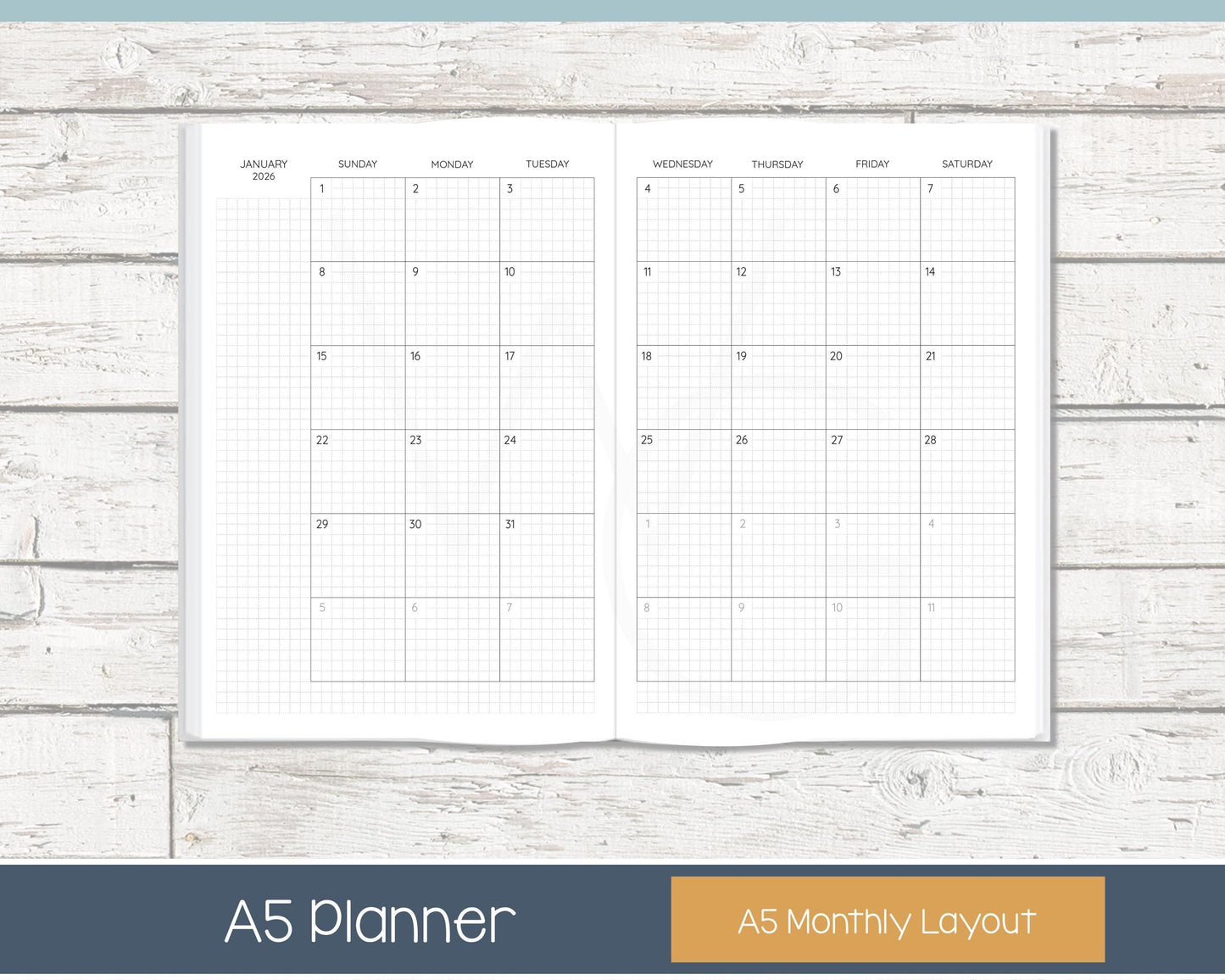 2026 Planner | Day Planner | Grid Layout - Black and White | Ready to Ship