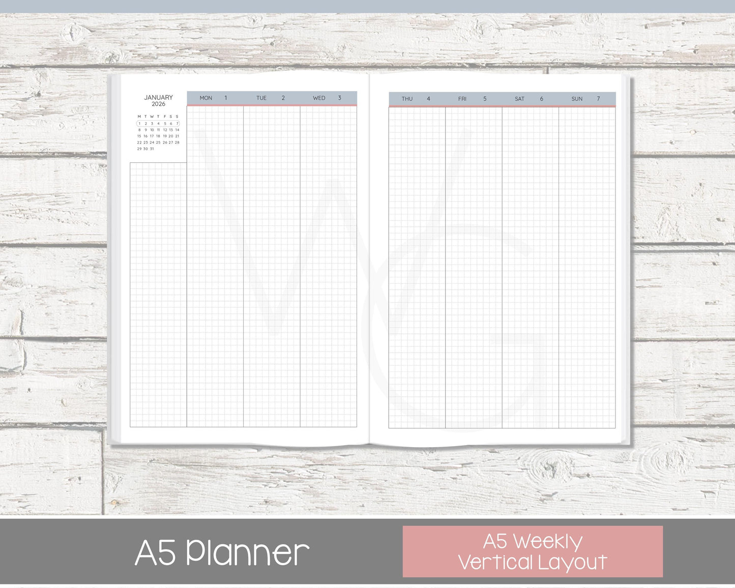 Weekly Personalized Planner | Vertical Weekly Planner | Grid Layout | Vintage Blues
