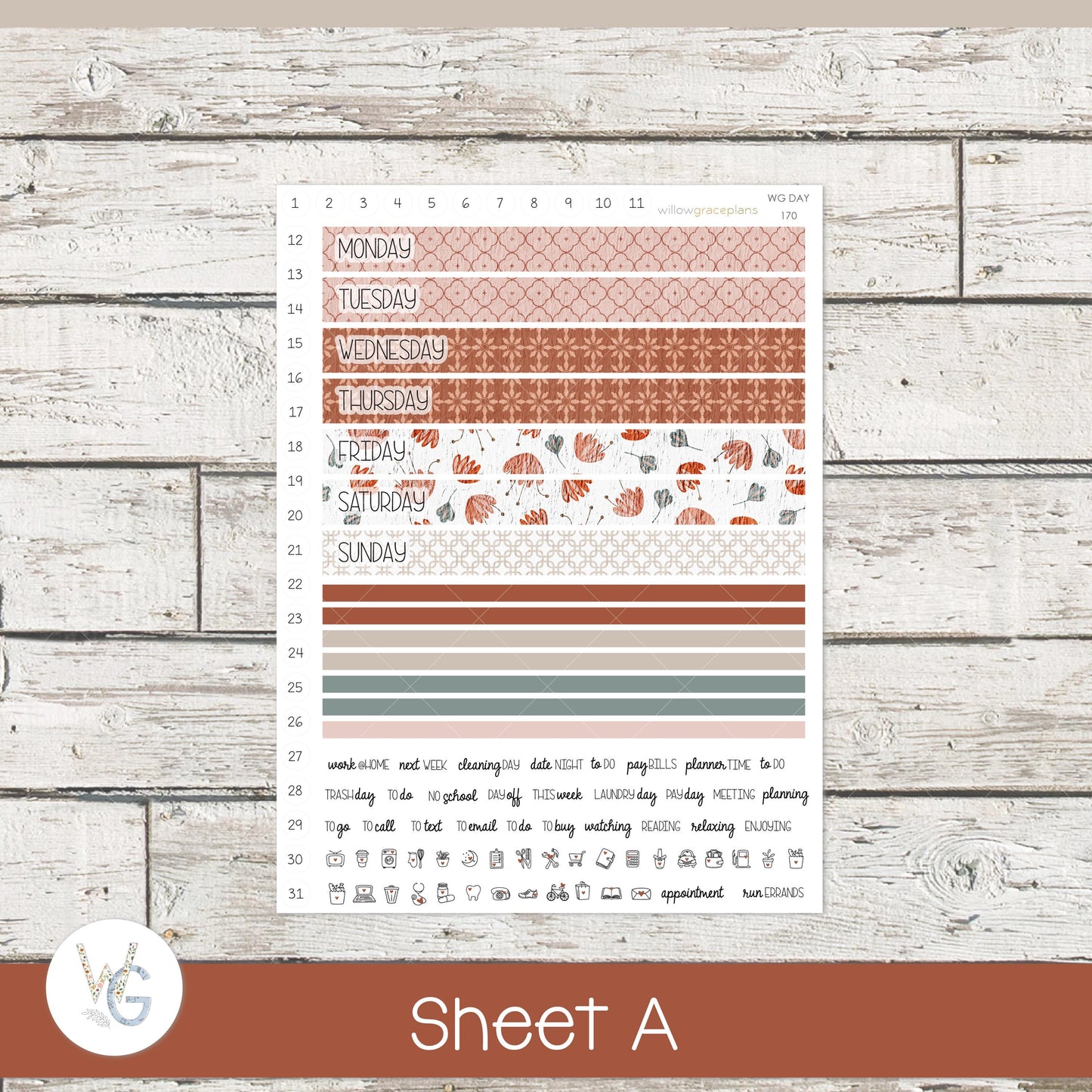 Willow Grace Planner Stickers - Daily Planner Stickers | WGD-170