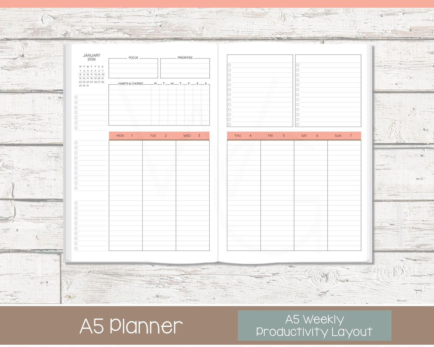 Weekly Personalized Planner | Productivity Weekly Planner | Lined Layout | Cottage Bloom