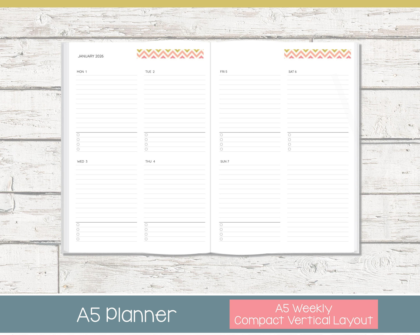 Weekly Personalized Planner | Compact Vertical Weekly Planner | Lined Layout | Chevron Rainbow