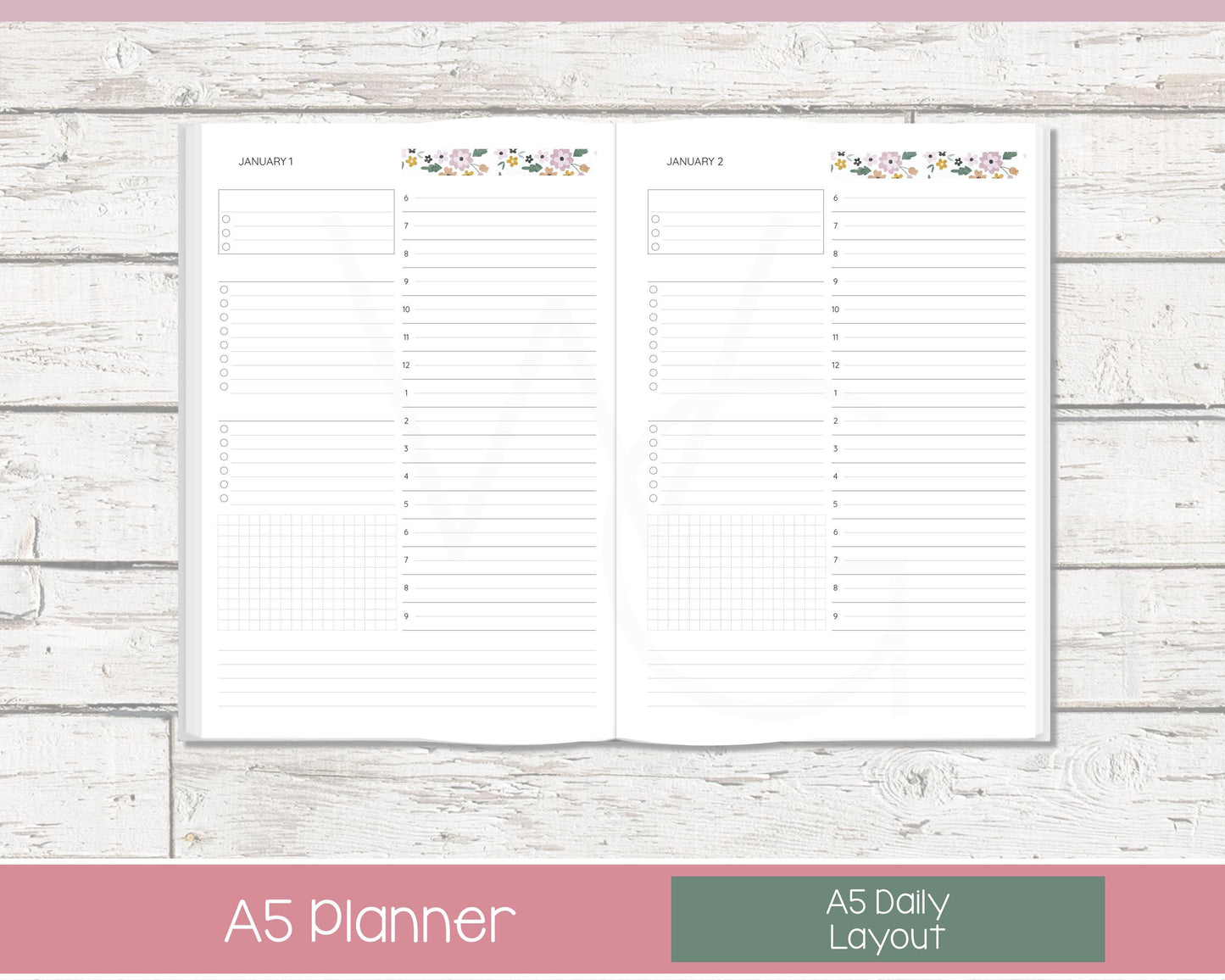 Complete Productivity Planer | Month, Week, Day Planner | Lined Layout | Petal Parade