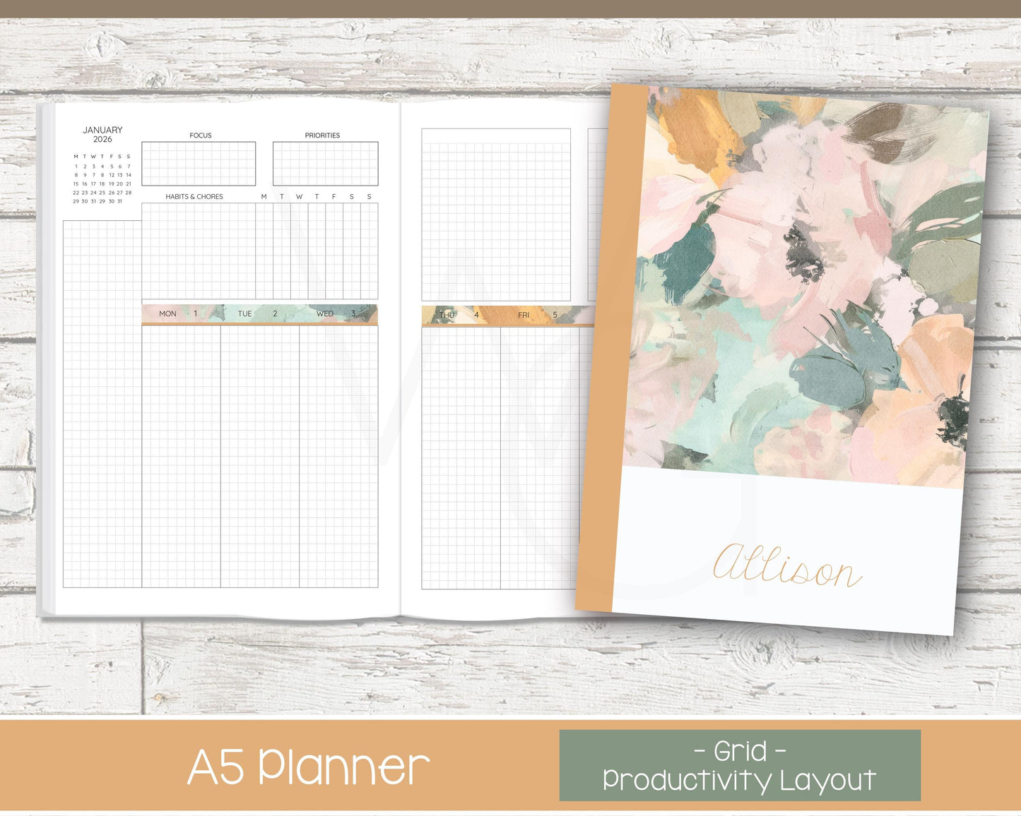 Weekly Personalized Planner | Productivity Weekly Planner | Grid Layout | Bloom