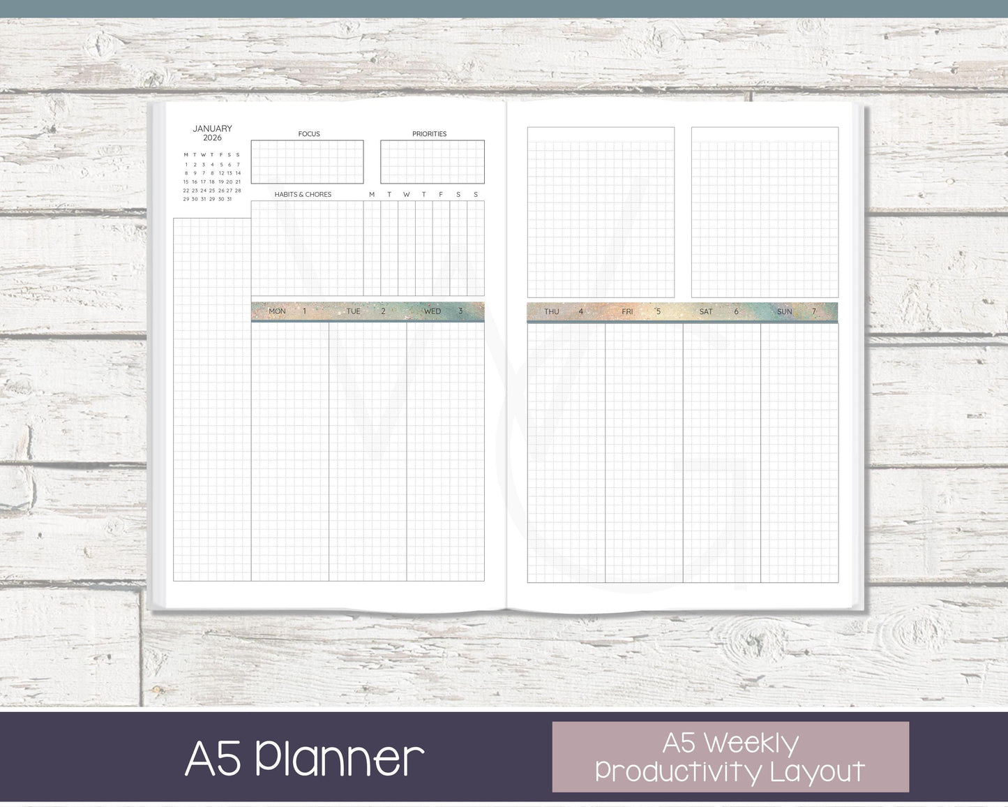 Weekly Personalized Planner | Productivity Weekly Planner | Grid Layout | In the Stars