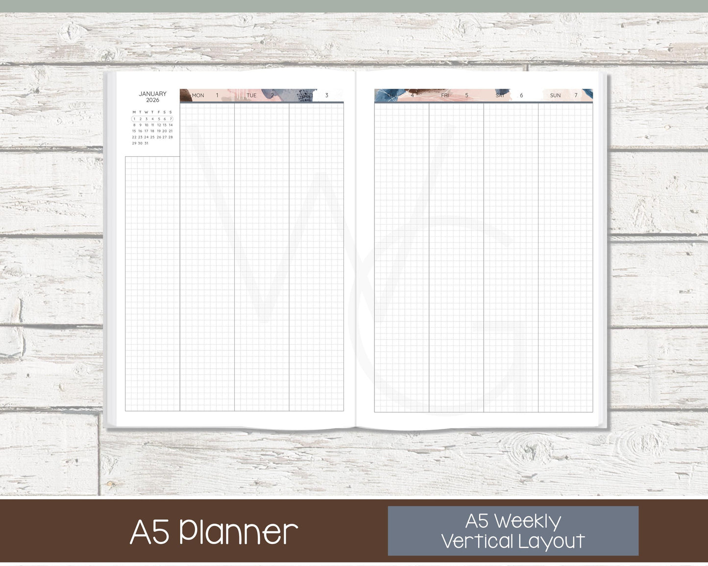 Complete Vertical Planner | Month, Week, Day Planner | Grid Layout | Blush & Ink