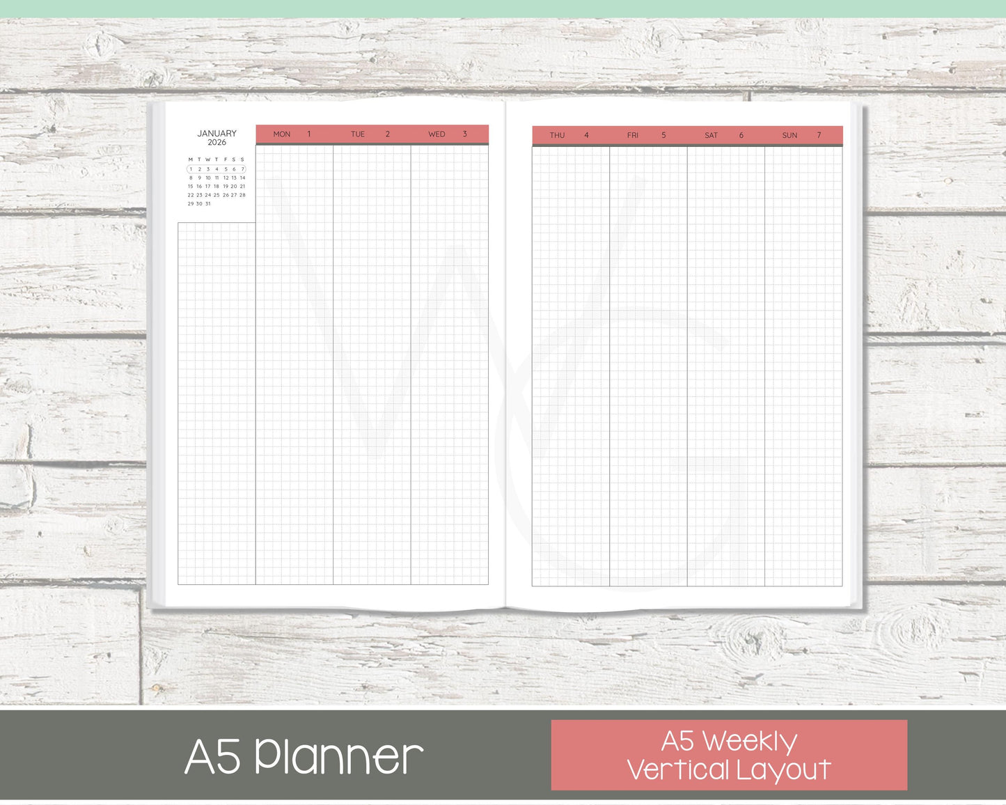 Complete Vertical Planner | Month, Week, Day Planner | Grid Layout | Shabby Chevron